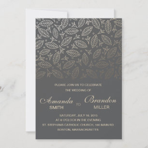 Invitación Hojas dispersas Faux Relieve metalizado Wedtation-