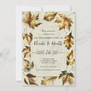 Invitación Hojas Doradas Almendra Beige Compromiso Otoñal