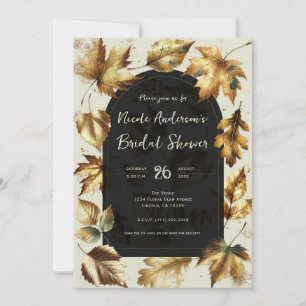 Invitación Hojas Doradas Beige Negro Almendra Boda Otoño