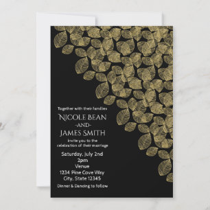 Invitación Hojas Doradas Boda Elegancia Otoño Negro