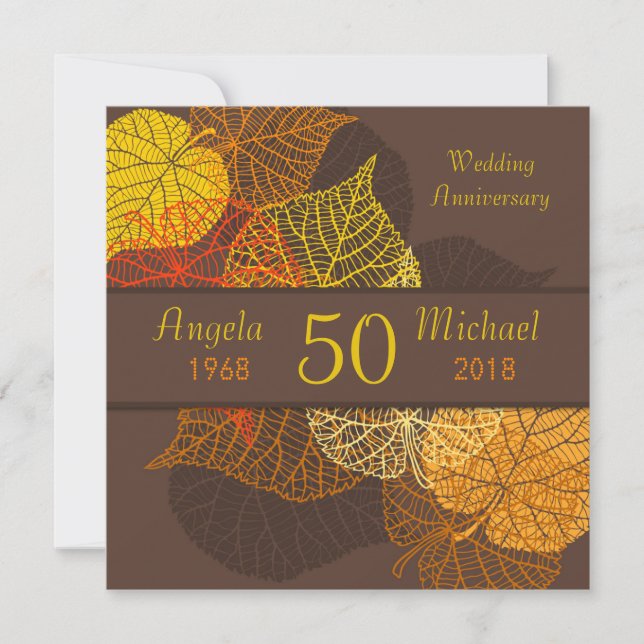 Invitación Hojas doradas de otoño Aniversario de boda (Anverso)
