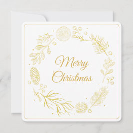 Invitación Hojas doradas elegantes y bayas Navidad cuadrado