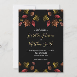 Invitación Hojas doradas marrones rojas brillantes caen boda