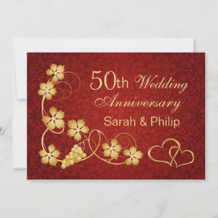 Invitación Hojas doradas, parra, corazones 50º Aniversario de