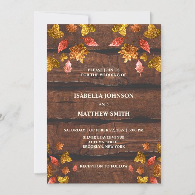 Invitación Hojas doradas rojas rusas de otoño Boda otoño (Anverso)