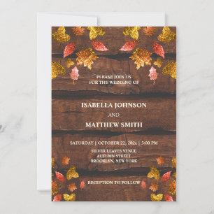 Invitación Hojas doradas rojas rusas de otoño Boda otoño