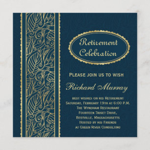Invitación Hojas doradas sobre el Fiesta de jubilación azul o