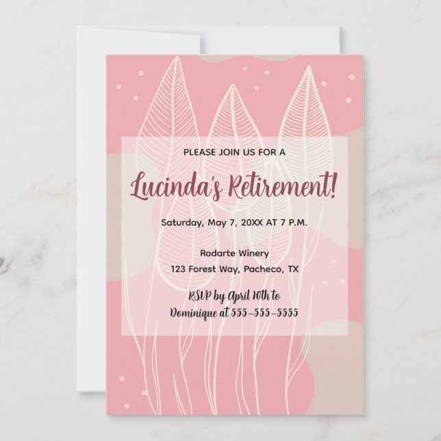 Invitación Hojas editables y fondo de rosa polvoriento (Anverso)