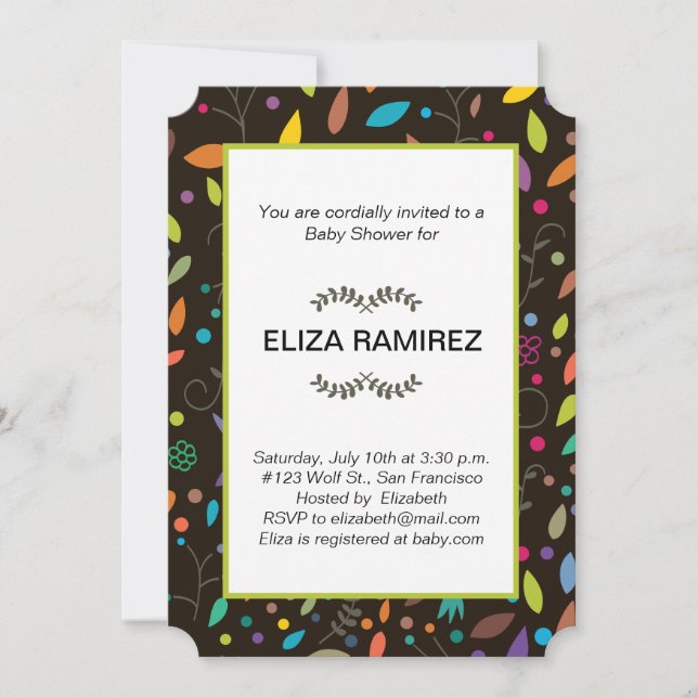 Invitación hojas estampadas de bebé ducha (Anverso)