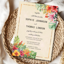 Hojas exóticas y flores acuarela boda