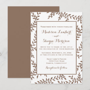 Invitación Hojas Florales de Boda con Acuarela Marrón