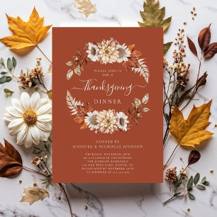 Invitación Hojas Florales de Otoño Rústicas Cena de Acción de