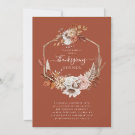 Invitación Hojas Florales de Otoño Rústicas Cena de Acción de