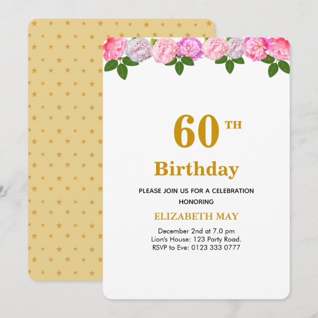Invitación Hojas florales y de laurel 40º, 60º Cumpleaños (Anverso / Reverso)