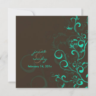 Invitación Hojas florecientes/tortugas/chocolate/verde azulad