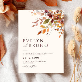 Invitación Hojas otoñales de acuarela de la boda otoño