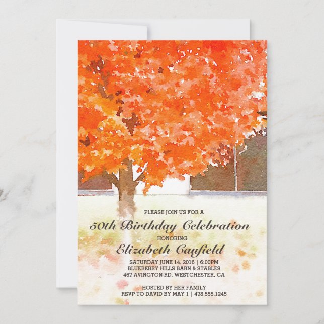 Invitación Hojas otoñales de acuarela | Fiesta de cumpleaños  (Anverso)
