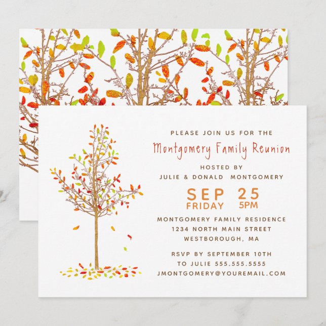 Invitación Hojas otoñales del árbol de la unión familiar (Anverso / Reverso)