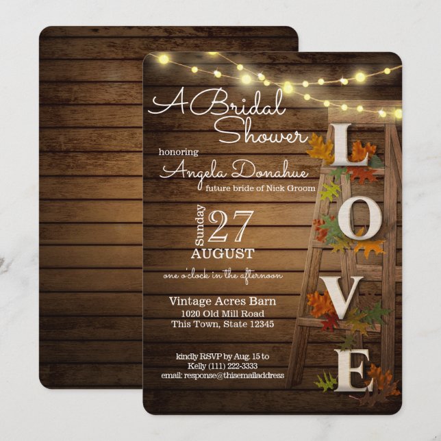 Invitación Hojas otoñales y ducha de novias rusticas más larg (Anverso / Reverso)