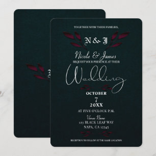 Invitación Hojas Purpura Bodas Góticas Glam Modernas Negras