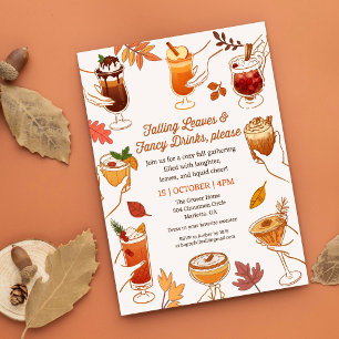Invitación Hojas que Caen y Bebidas Elegantes Por Favor Caiga
