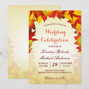Invitación Hojas Rojas de Oro Celebración del Boda de otoño