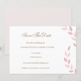 Invitación Hojas rosadas sonrojan Otoño guardar la fecha Boda