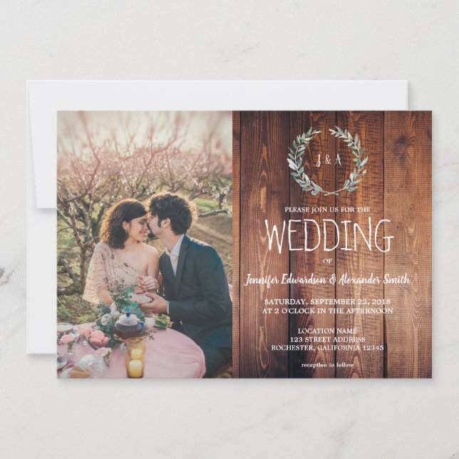 Invitación Hojas rusas en el Boda fotográfico de madera de gr (Anverso)