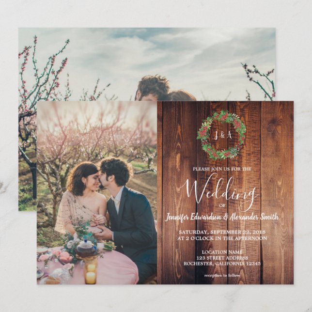 Invitación Hojas rusas en el Boda fotográfico de madera de gr (Anverso / Reverso)
