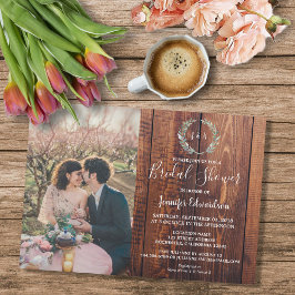 Invitación Hojas rusas en monograma de madera. Foto de Bridal