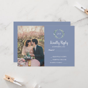 Invitación Hojas rusas en monograma de madera foto RSVP Boda