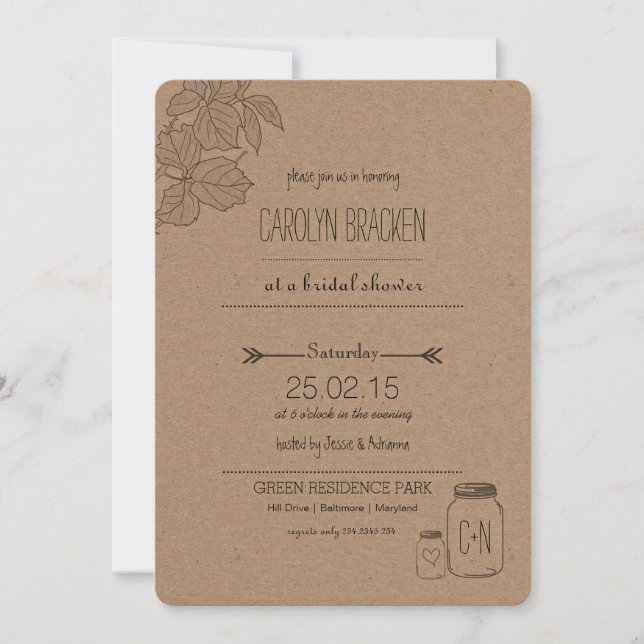 Invitación Hojas rusas| Masonjar | Ducha nupcial (Anverso)
