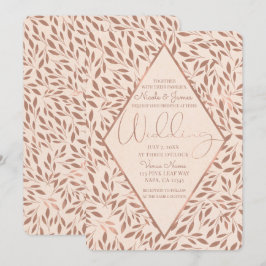 Invitación Hojas Rústicas Rosadas Botánico Glam Boda