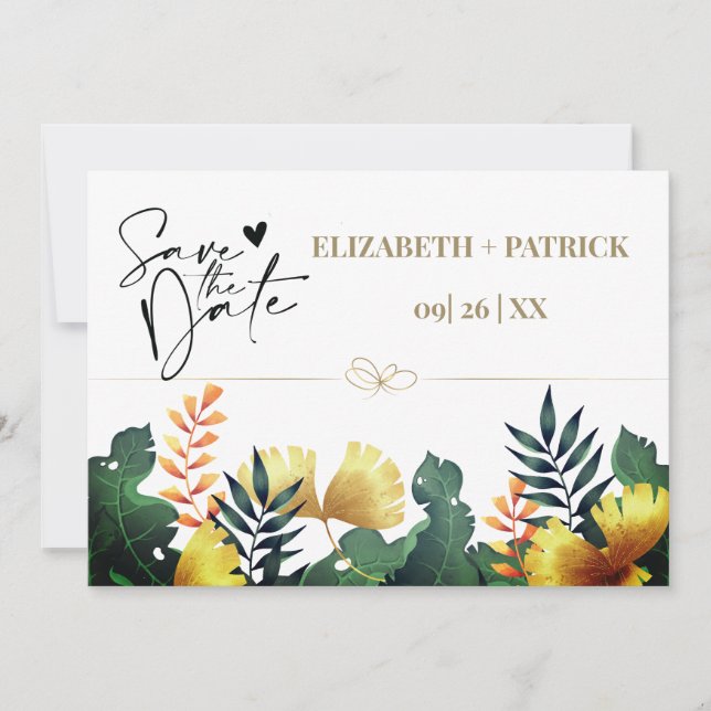 Invitación Hojas silvestres, guarda la fecha (Anverso)