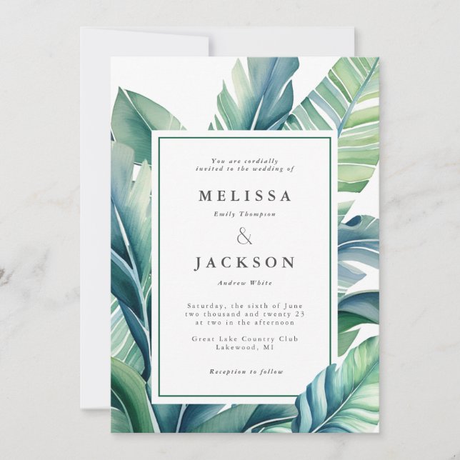 Invitación Hojas silvestres y tropicales Foliage exótico (Anverso)