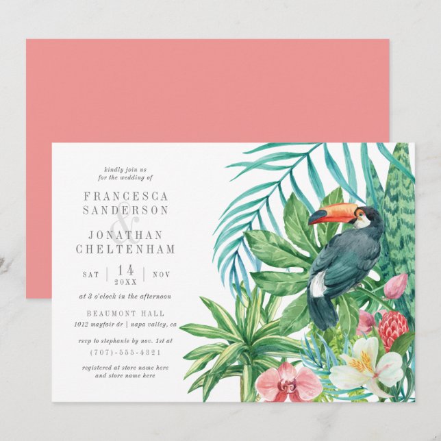 Invitación Hojas tácticas y tropicales | Boda de verano moder (Anverso / Reverso)