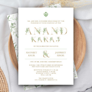 Invitación Hojas Tipografía Blanca Anand Karaj Boda Sikh