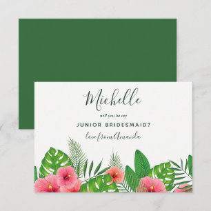 Invitación Hojas Tropicales Acuarela Sé Mi Dama de Honor Juni