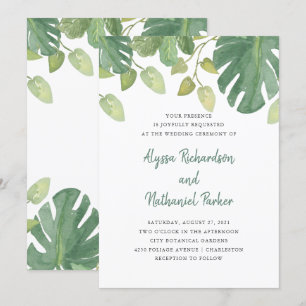 Invitación Hojas tropicales Boda verde y blanco