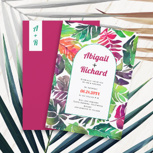 Invitación Hojas tropicales coloridas máximas boda
