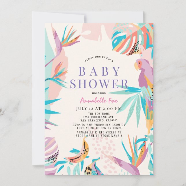 Invitación Hojas tropicales coloridas Perro Baby Shower (Anverso)