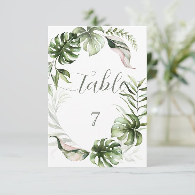 Invitación Hojas tropicales de acuarela verde (Anverso de pie)