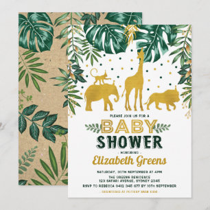 Invitación Hojas tropicales de Baby Shower de los animales de