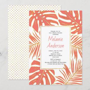 Invitación Hojas tropicales de coral boda ducha de novia
