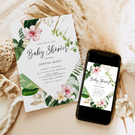 Invitación Hojas tropicales de palma con marco de ducha de be