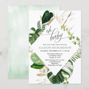 Invitación Hojas tropicales de palma verde dorado ducha bebé
