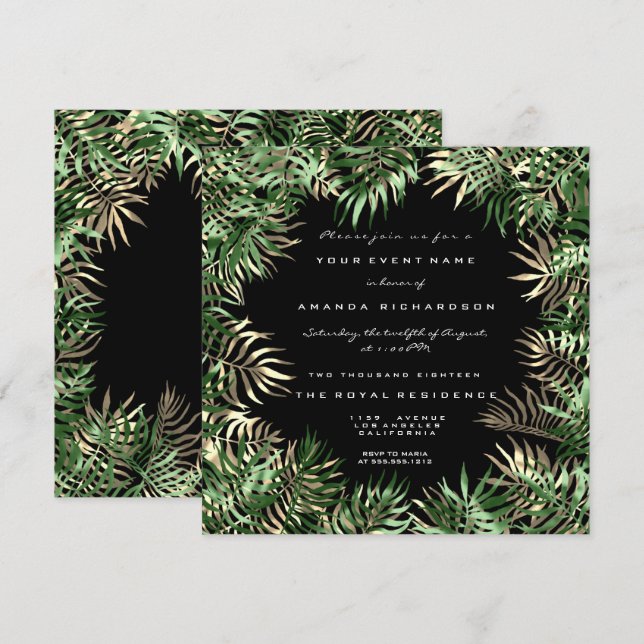 Invitación Hojas tropicales de palma verde Fern Woodland Gree (Anverso / Reverso)