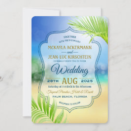 Invitación Hojas Tropicales de Palmeras de Playa de Boda de D