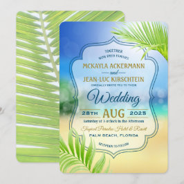Invitación Hojas Tropicales de Palmeras de Playa de Boda de D