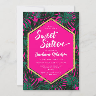 Invitación Hojas tropicales Dulce verde rosado caliente Dieci